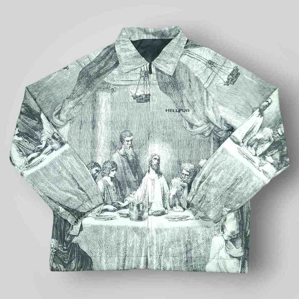 Hellpur Jacket Mens S Da Vinci Last Supper AOP Bomber Windbreaker Full Zip